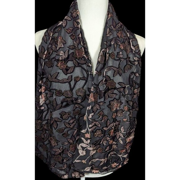 Vintage Gothic Floral Velvet Burnout Scarf - Picture 1 of 12